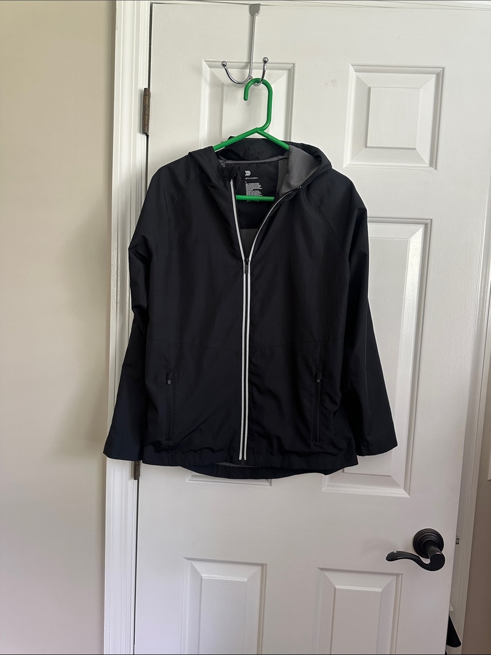 all in motion Black Hooded Windbreaker with Gray Trim